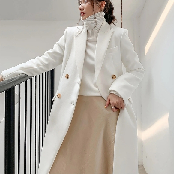 White Wool Blend Trench Coat - Picture 11 of 15